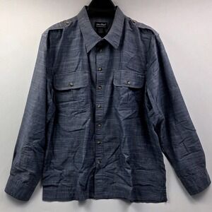 John Blair Mens Long Sleeve Button Down Shirt Blue Chambray Two Pocket XLG